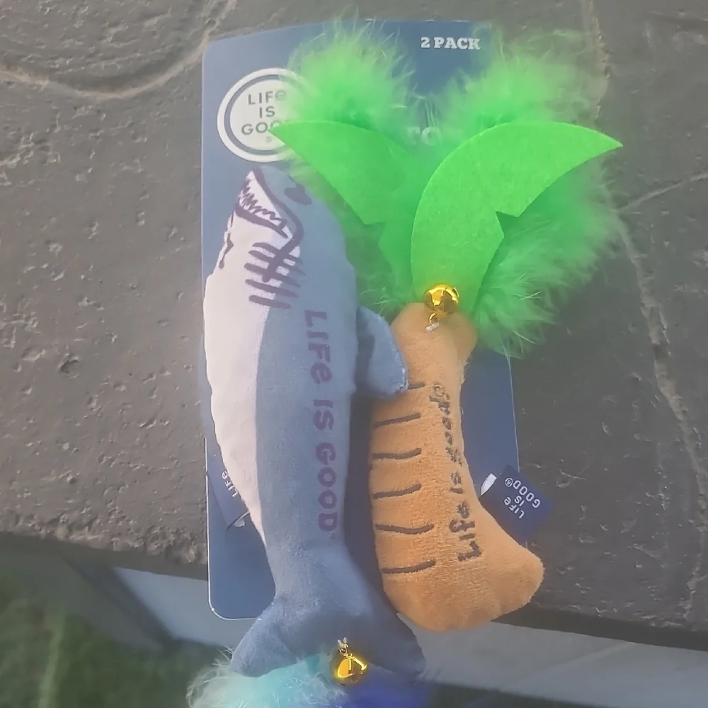 🐈‍⬛BUY2GET1FREE🐈‍⬛BuLife Is Good Blue Shark & Green Palm Tree Clip-On Cat Toys